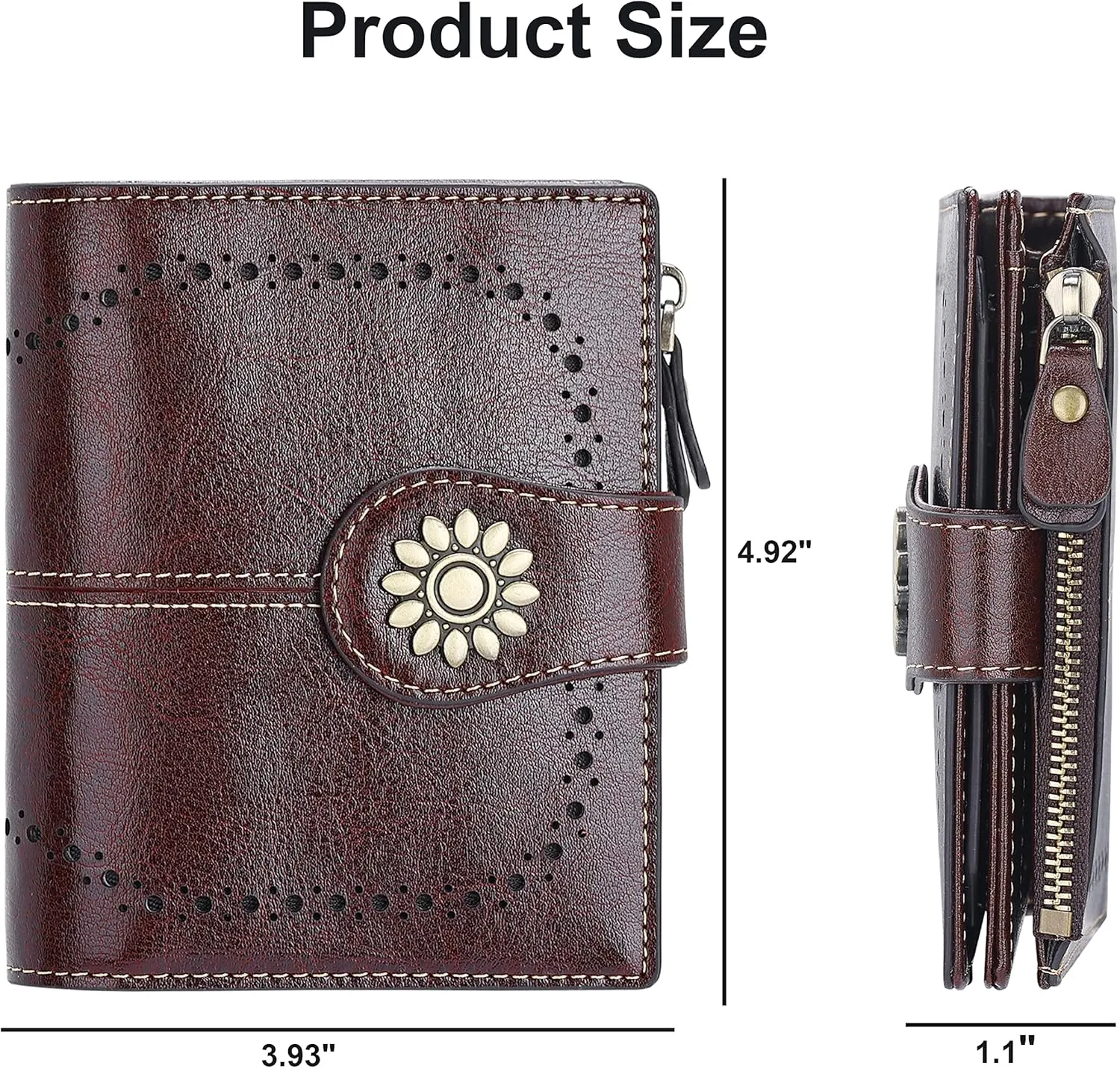Lavemi Womens Leather Wallet Small Compact RFID Blocking Credit Card Case Purse with Zipper Pocket