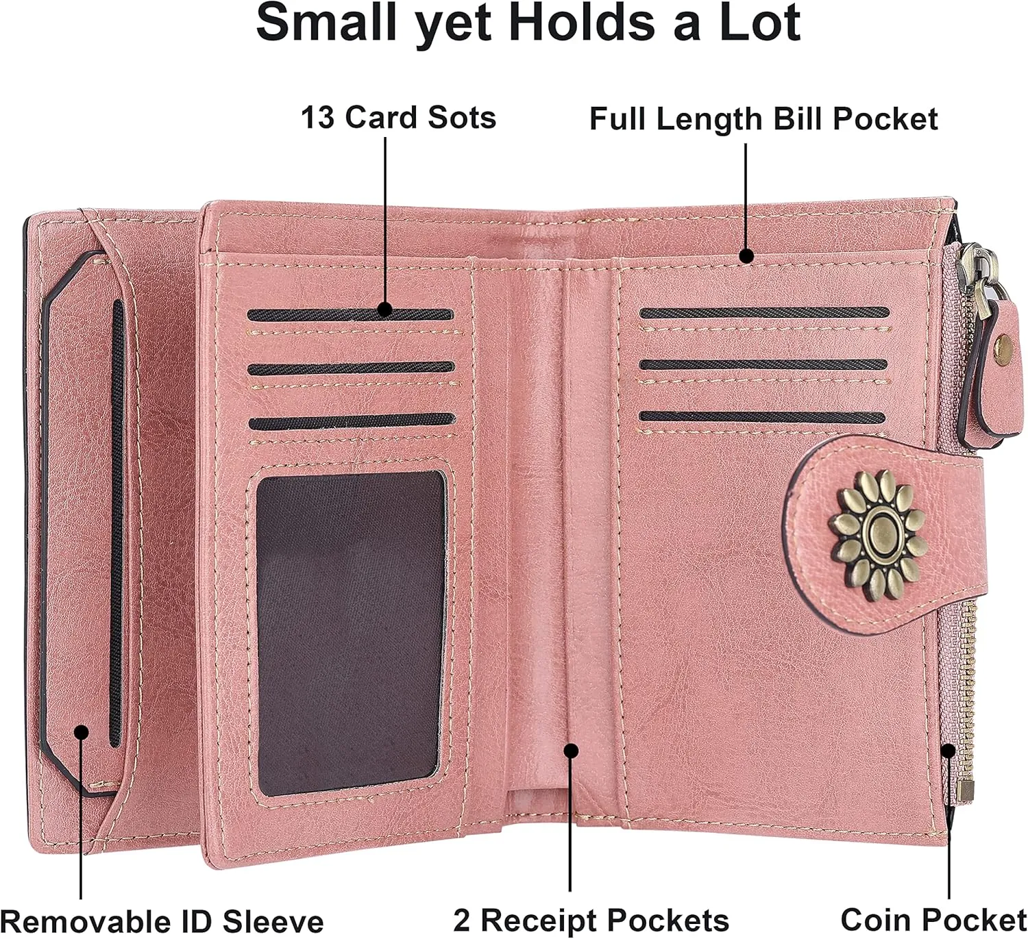 Lavemi Womens Leather Wallet Small Compact RFID Blocking Credit Card Case Purse with Zipper Pocket