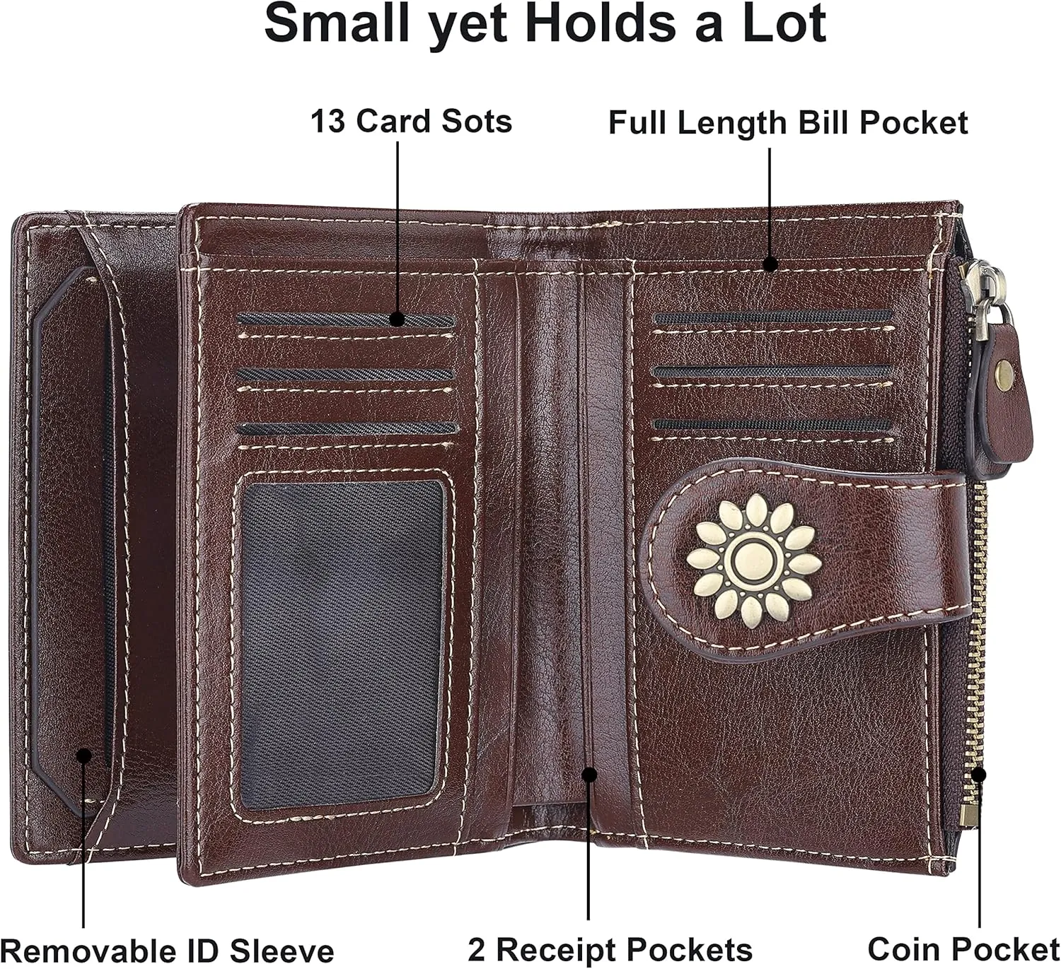 Lavemi Womens Leather Wallet Small Compact RFID Blocking Credit Card Case Purse with Zipper Pocket