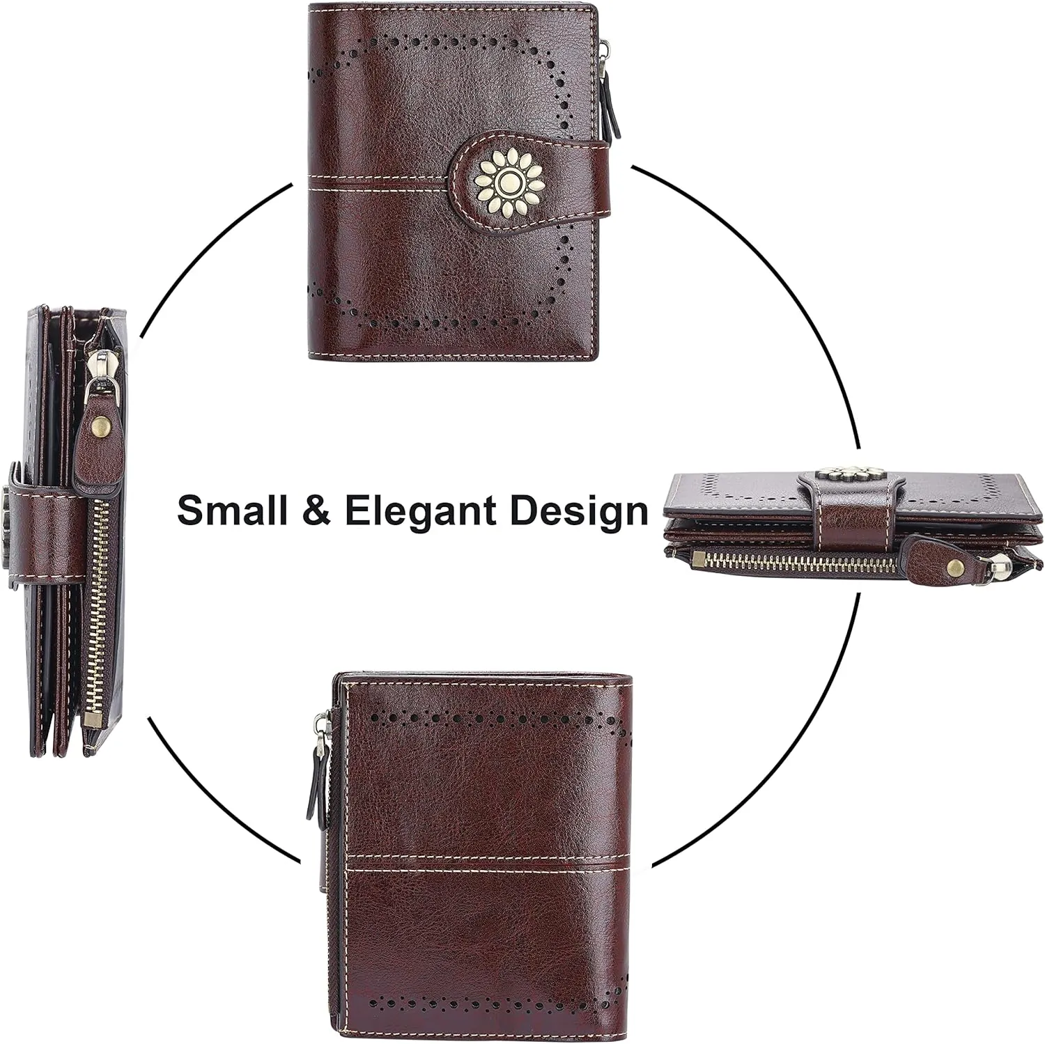 Lavemi Womens Leather Wallet Small Compact RFID Blocking Credit Card Case Purse with Zipper Pocket