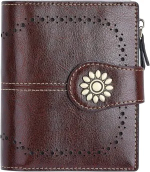 Lavemi Womens Leather Wallet Small Compact RFID Blocking Credit Card Case Purse with Zipper Pocket