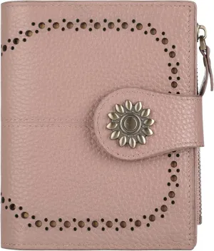 Lavemi Womens Leather Wallet Small Compact RFID Blocking Credit Card Case Purse with Zipper Pocket