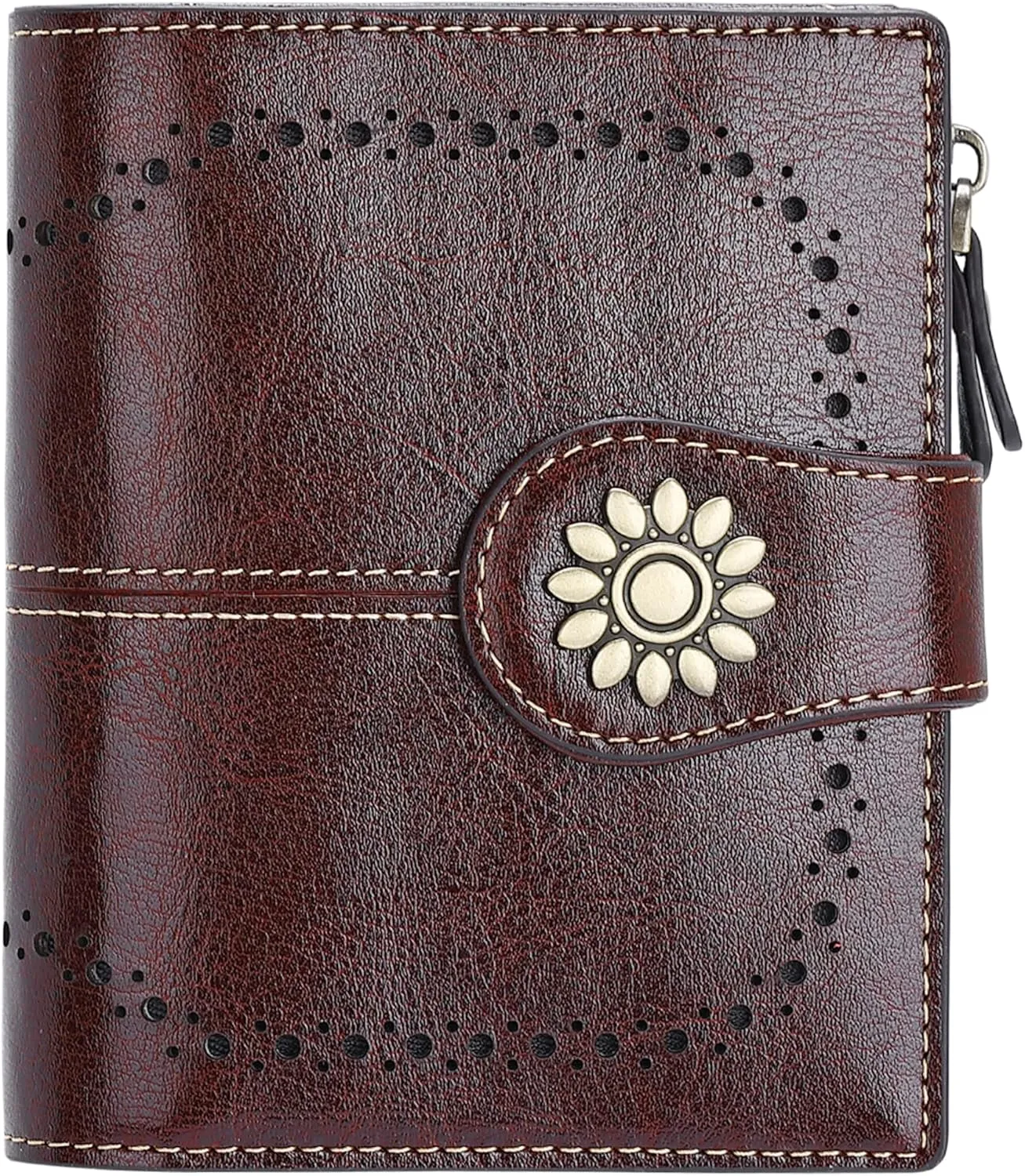 Lavemi Womens Leather Wallet Small Compact RFID Blocking Credit Card Case Purse with Zipper Pocket