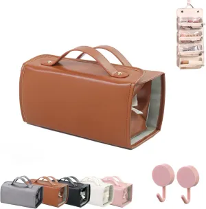Leather Cosmetic Bag, Cosmetic Travel Bag, Leather Waterproof Cosmetic Bag, Detachable Compact Toiletry Bag