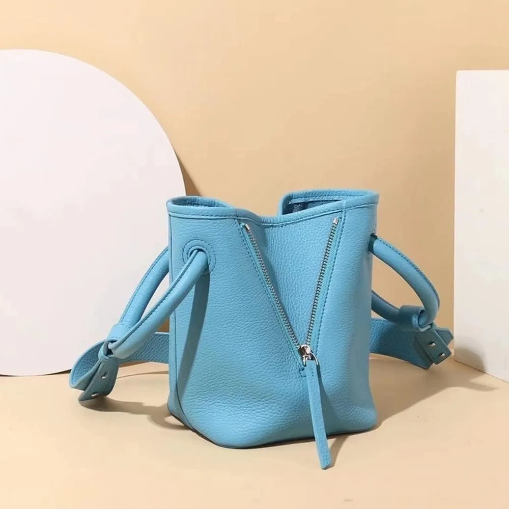 Leather Design Bucket Women's Unique Shoulder Bags With Cross-body Chain Strap Convertible Satchel Handbag