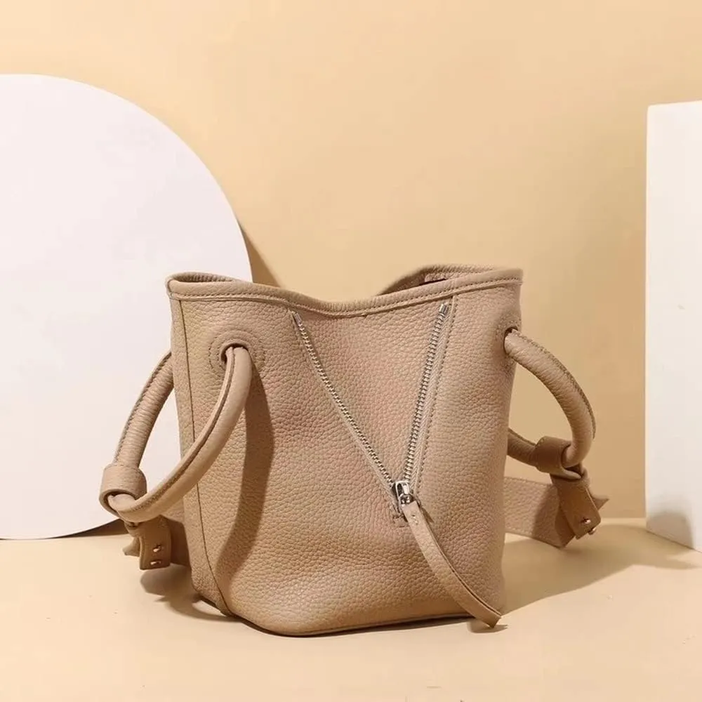 Leather Design Bucket Women's Unique Shoulder Bags With Cross-body Chain Strap Convertible Satchel Handbag