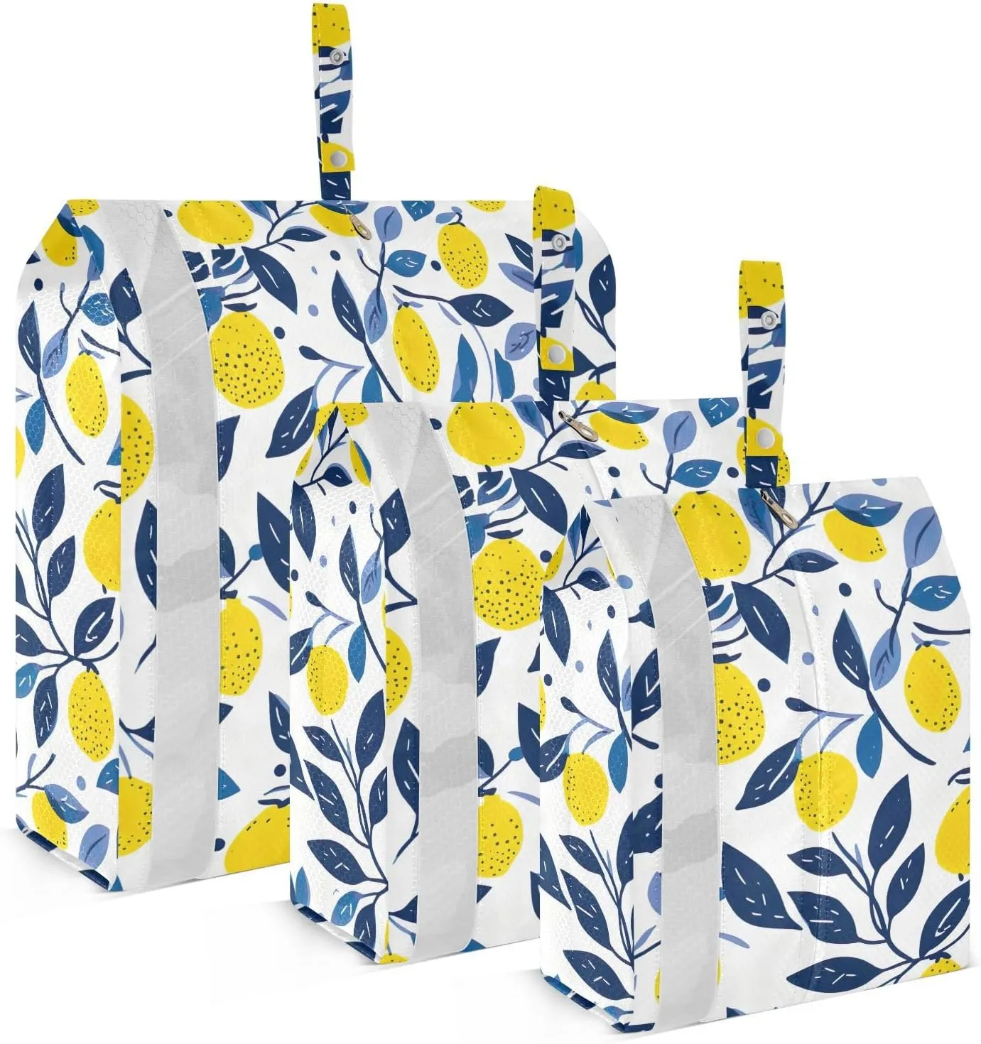 Lemon Blue Leaves Packing Cubes for Travel 3 Set Packing Compression Cubes Luggage Organizer Bags for Carry On