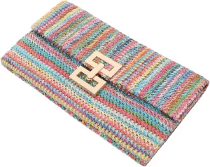 LIFKOME Elegant Woven Clutch Bag Lady's Party Purse Compact Evening Bag Keychain Makeup Portable