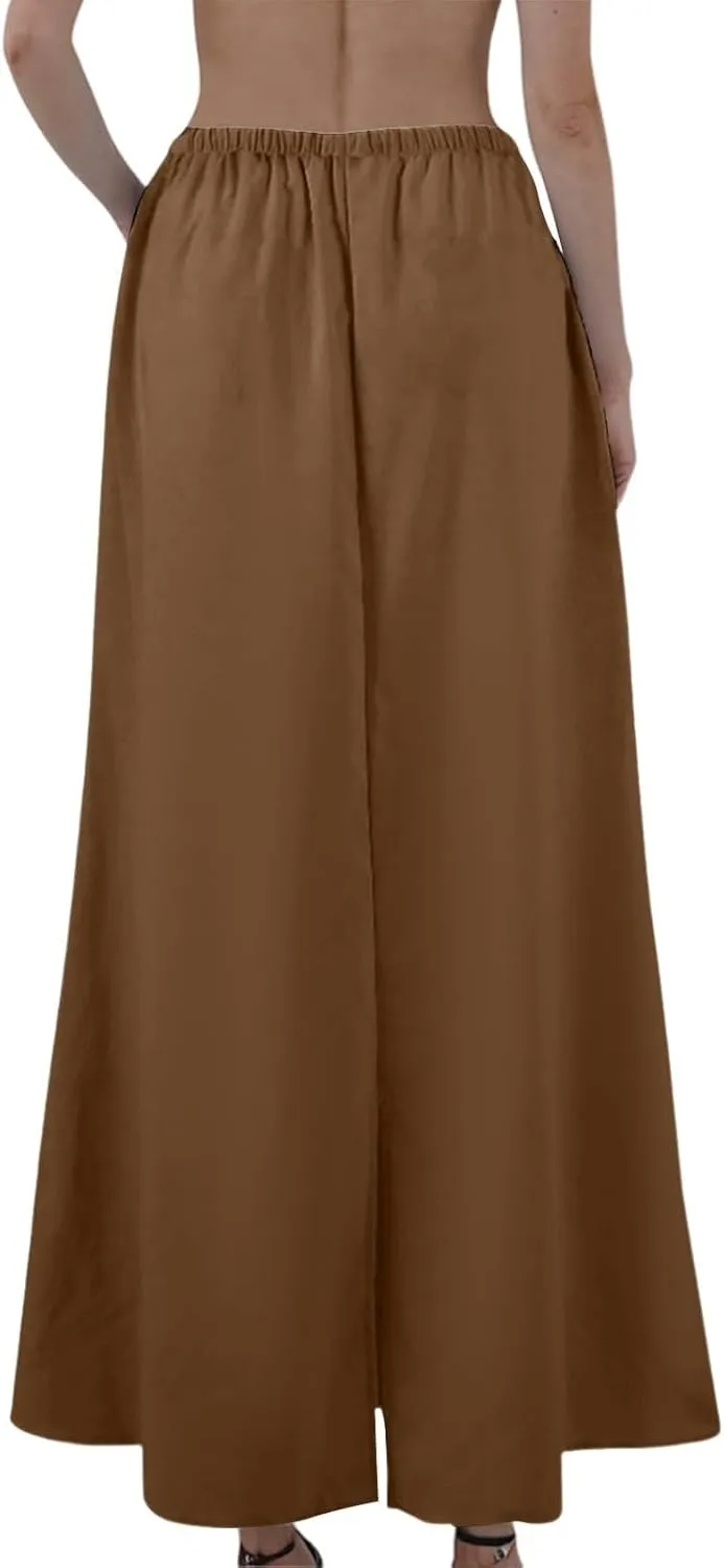Linen Maxi Skirts for Women 2025 Summer Drawstring Low Rise A Line Skirts Cute Comfy Vacation Boho Long Fishtail Skirt