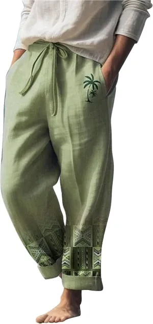 Linen Pants for Men Loose Fit Classic Flat Front Chino Pants Casual Lightweight Straight Leg Summer Beach Trousers