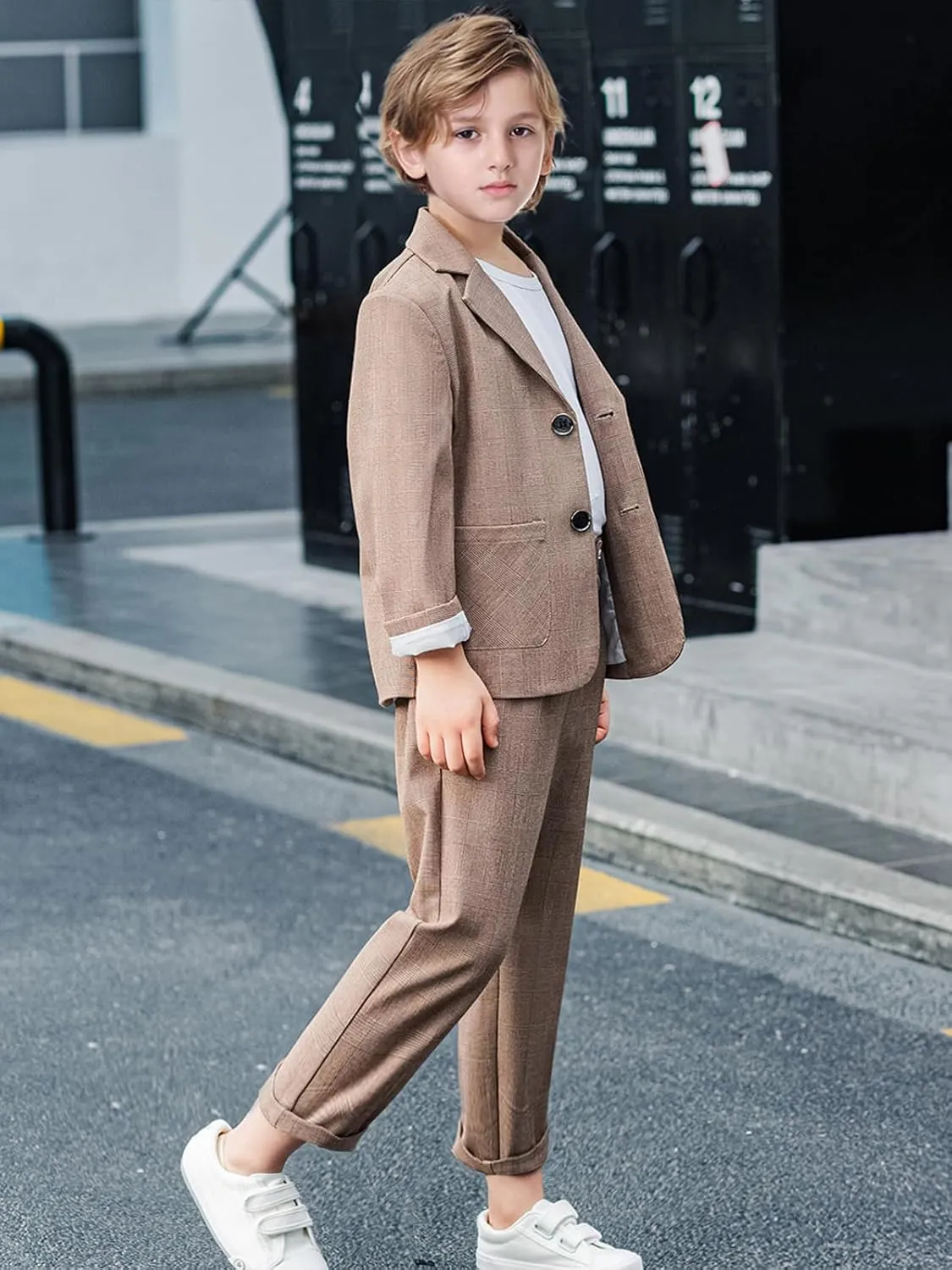 LOLANTA Boys Casual Suits Wedding Outfits Kids 2 Piece Gentleman Blazer and Pants Set Dresswear