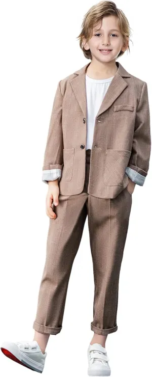 LOLANTA Boys Casual Suits Wedding Outfits Kids 2 Piece Gentleman Blazer and Pants Set Dresswear