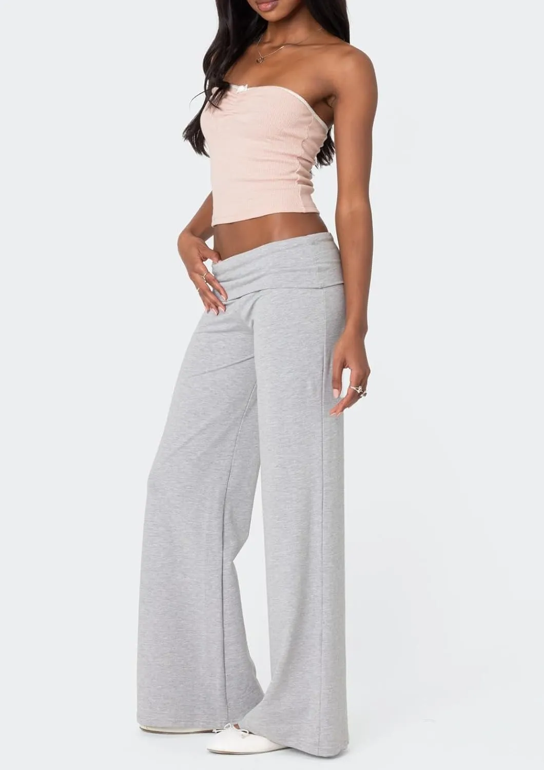 Luckinbaby Women's Flare Skinny Pants Fold Over Leggings Stretch Bootcut Bell Bottom Slim Fit Yoga Pants Y2k Joggers