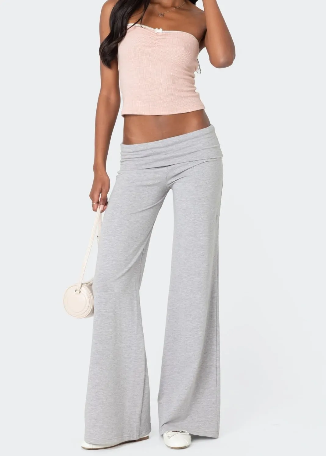 Luckinbaby Women's Flare Skinny Pants Fold Over Leggings Stretch Bootcut Bell Bottom Slim Fit Yoga Pants Y2k Joggers