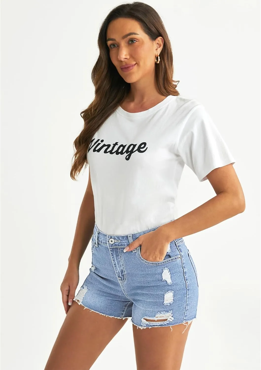 Luvamia Women's High Waisted Distressed Denim Shorts, Blue, Size X-Small to XX-Large