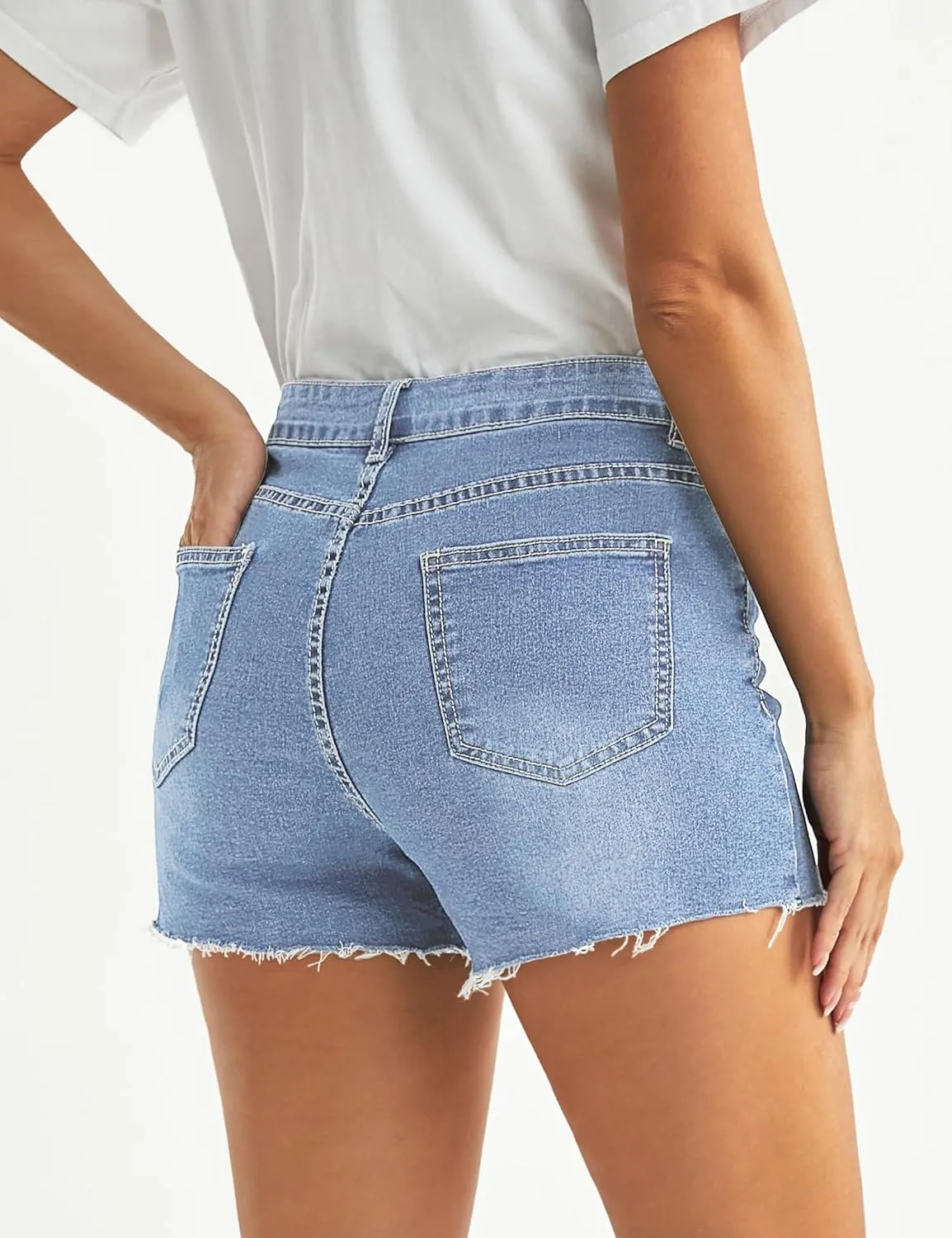 Luvamia Women's High Waisted Distressed Denim Shorts, Blue, Size X-Small to XX-Large