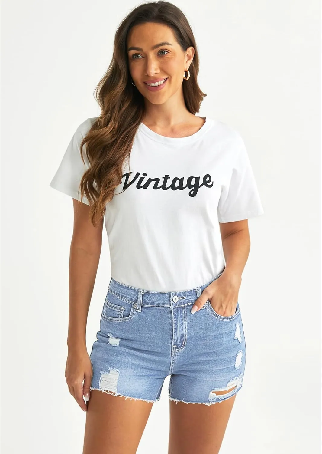 Luvamia Women's High Waisted Distressed Denim Shorts, Blue, Size X-Small to XX-Large
