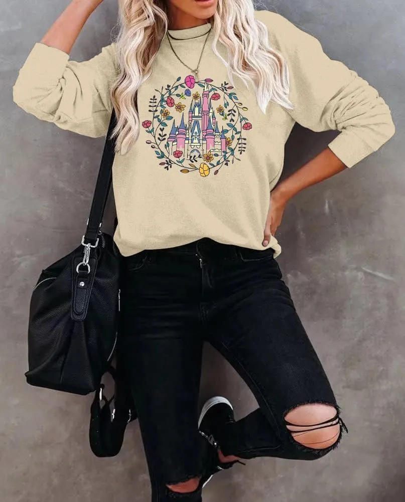 Magic Kingdom Sweatshirt Women Magical Castle Graphic Pullover Shirts Family Vacation Casual Long Sleeve Tops