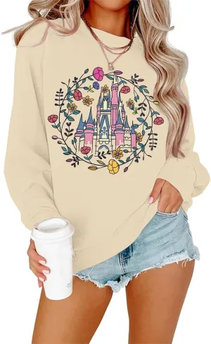 Magic Kingdom Sweatshirt Women Magical Castle Graphic Pullover Shirts Family Vacation Casual Long Sleeve Tops