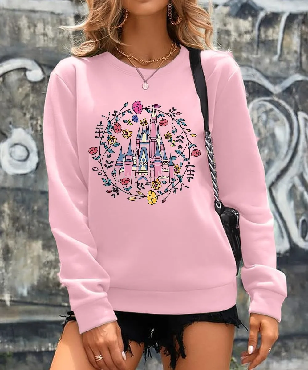 Magic Kingdom Sweatshirt Women Magical Castle Graphic Pullover Shirts Family Vacation Casual Long Sleeve Tops