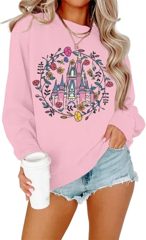 Magic Kingdom Sweatshirt Women Magical Castle Graphic Pullover Shirts Family Vacation Casual Long Sleeve Tops
