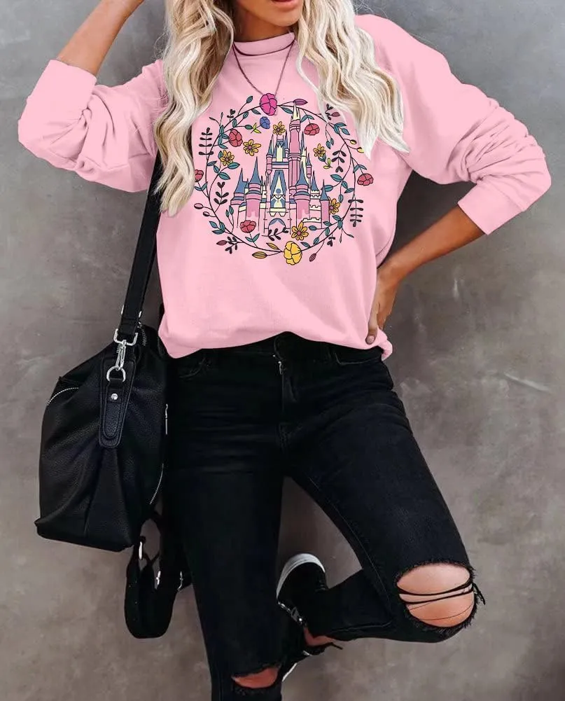 Magic Kingdom Sweatshirt Women Magical Castle Graphic Pullover Shirts Family Vacation Casual Long Sleeve Tops