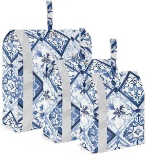 Mandala Flowers White Blue Packing Cubes for Travel 3 Set Compression Bag Luggage Organizer Bags for Travel Accessories