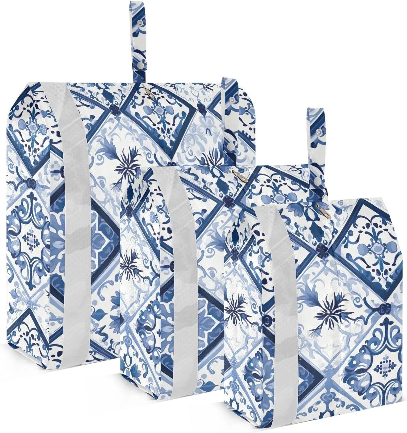 Mandala Flowers White Blue Packing Cubes for Travel 3 Set Compression Bag Luggage Organizer Bags for Travel Accessories