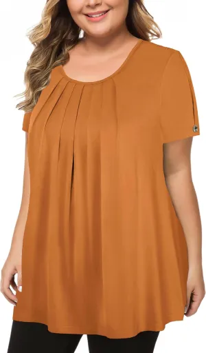 MANER Women's Plus Size Tops Short Sleeve Flowy Shirts Casual Blouses Tunic Tops L-4XL