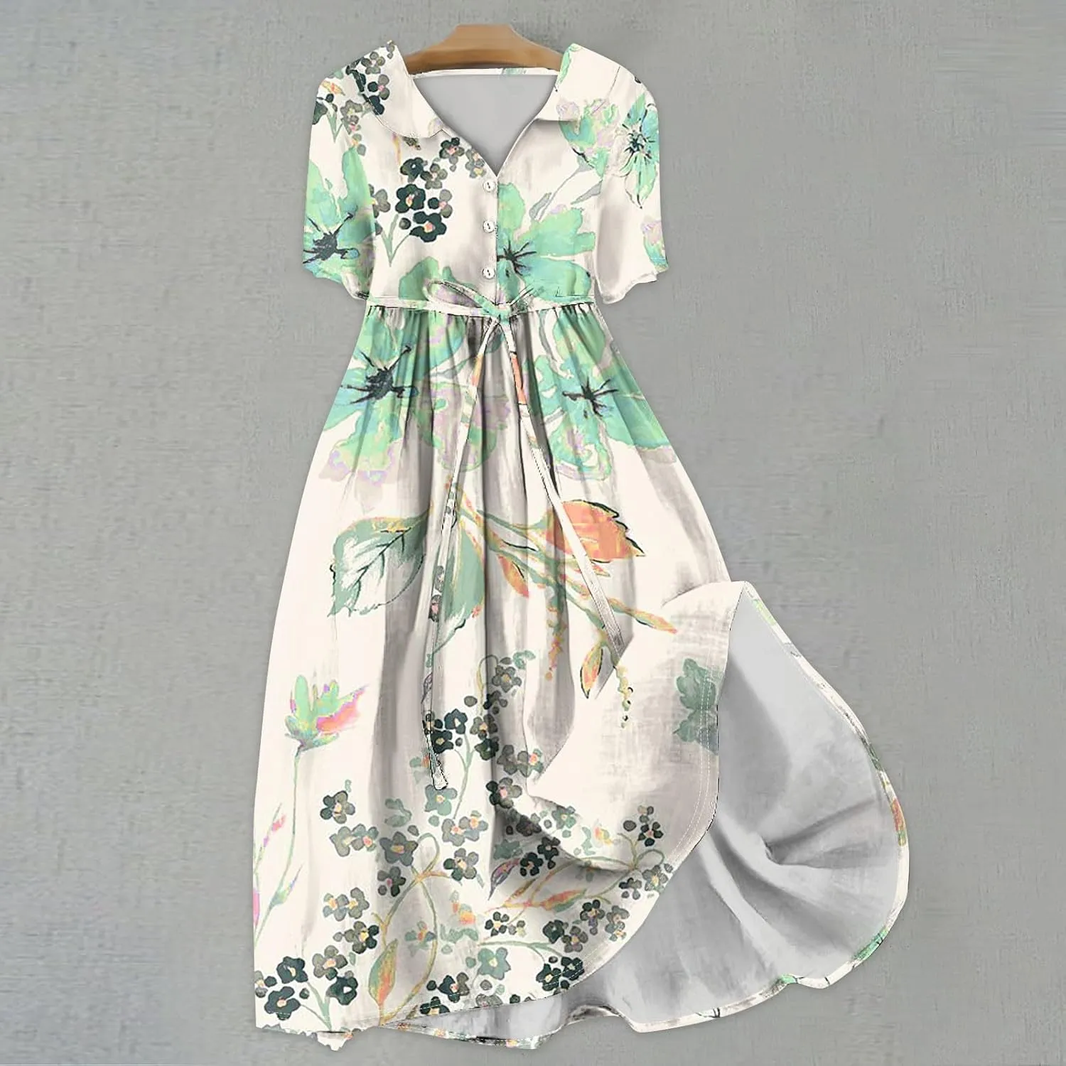 Maxi Dresses for Women 2025 Flowy Spring Summer Button Front Tie Swing Maxi Dress