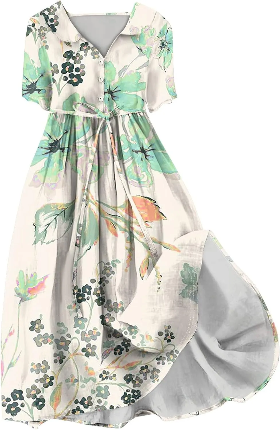 Maxi Dresses for Women 2025 Flowy Spring Summer Button Front Tie Swing Maxi Dress