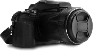 MegaGear MG1533 Nikon COOLPIX P1000 Ever Ready Leather Camera Half Case and Strap - Black, Compact