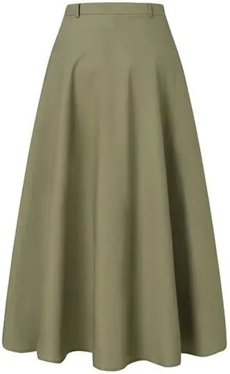 Melliflo Women's Linen Maxi Skirts Summer Casual A Line High Waist Long Flowy Flare Swing Ruffle Skirt