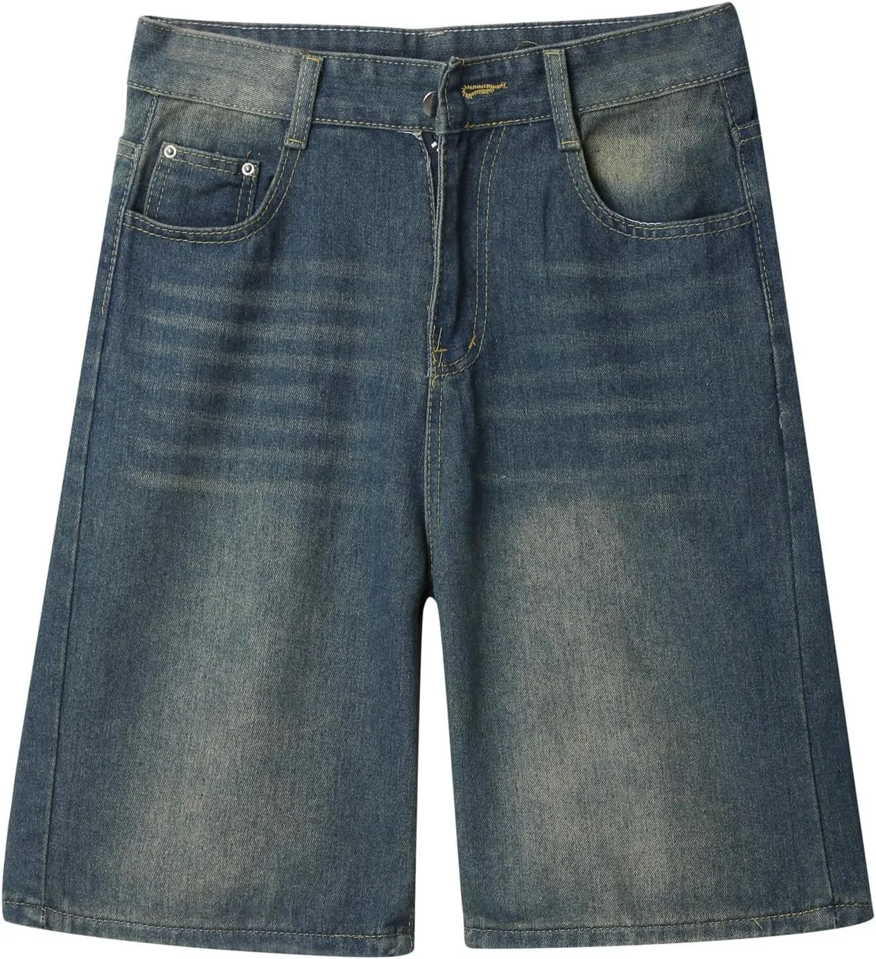 Mens Baggy Denim Jorts Y2K Grunge Loose Fit Hip Hop Jean Shorts Casual Short Jeans with Pockets Streetwear