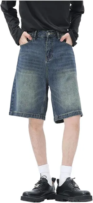 Mens Baggy Denim Jorts Y2K Grunge Loose Fit Hip Hop Jean Shorts Casual Short Jeans with Pockets Streetwear