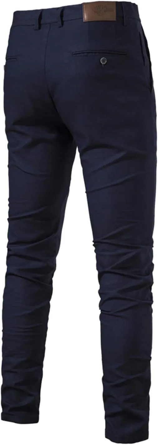 Men's Casual Dress Pants Stretch Fit Flat Front Breathable Pants Slim Fit Cargo Pants with Pockets for Work