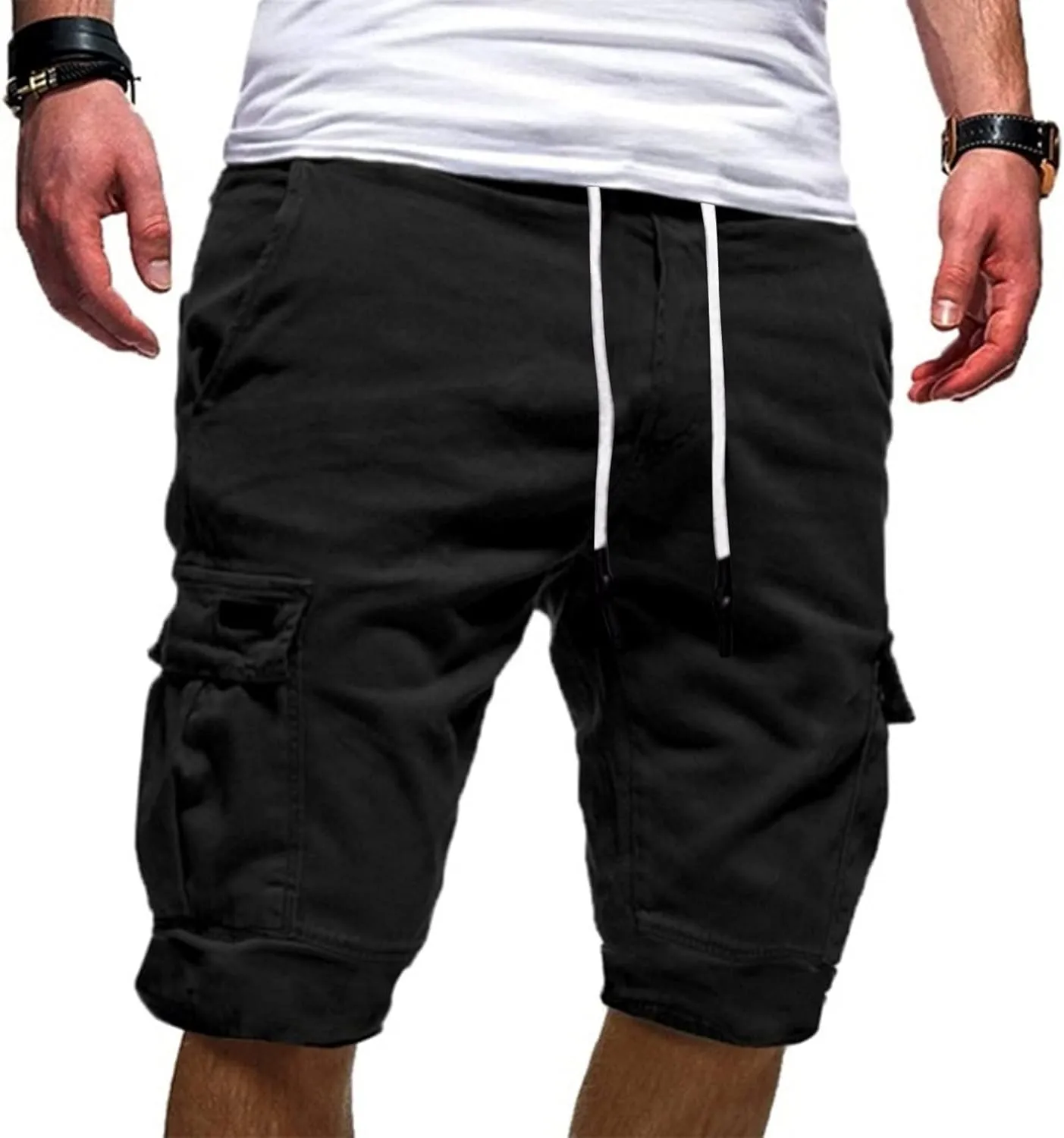 Mens Classic Cargo Work Shorts Sports Pants Loose Straight Leg Trouser with Pockets Hiking Outdoor Joggers Overalls