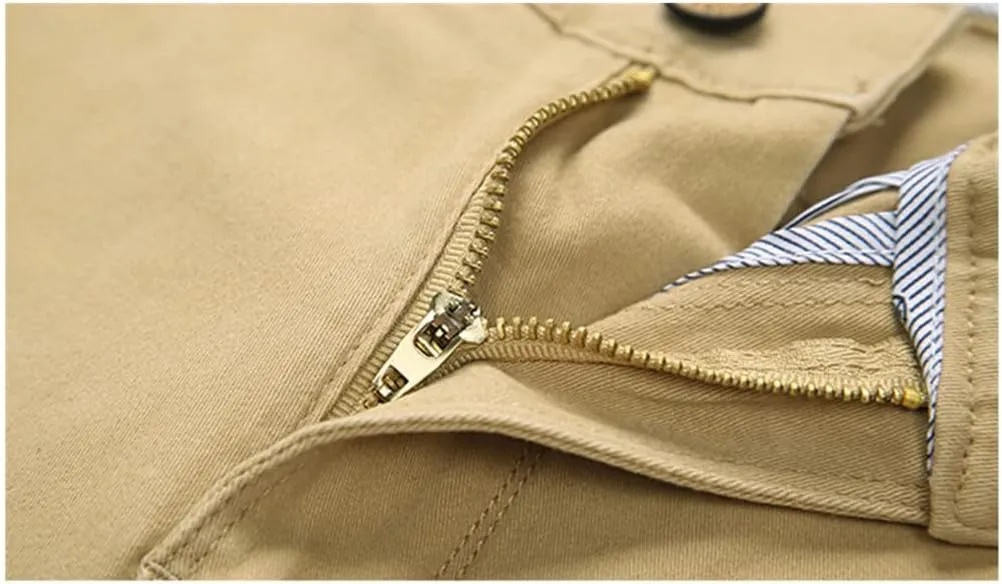 Men's Classic Khaki Casual Pants, Business Slim Fit Cotton Stretch Trousers