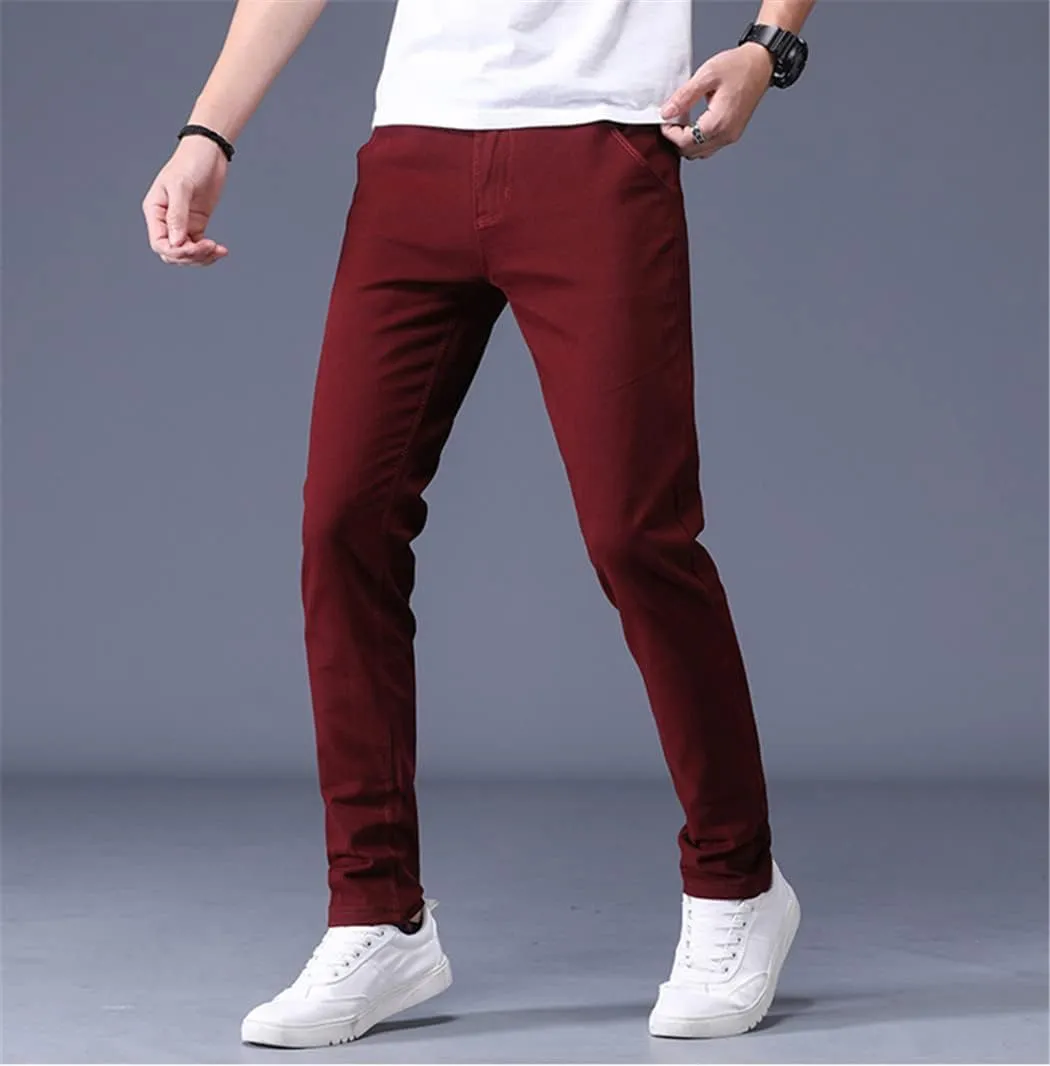 Men's Classic Khaki Casual Pants, Business Slim Fit Cotton Stretch Trousers