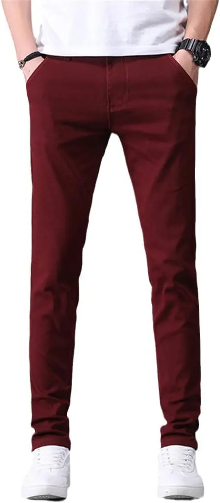 Men's Classic Khaki Casual Pants, Business Slim Fit Cotton Stretch Trousers
