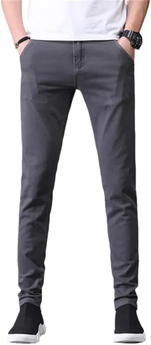 Men's Classic Khaki Casual Pants, Business Slim Fit Cotton Stretch Trousers
