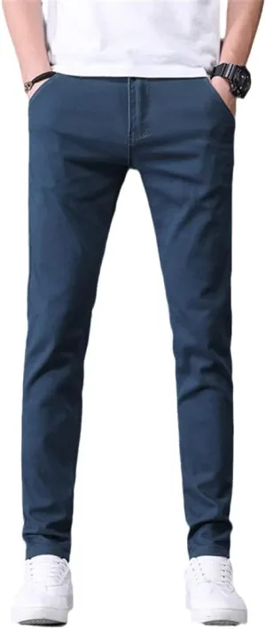 Men's Classic Khaki Casual Pants, Business Slim Fit Cotton Stretch Trousers