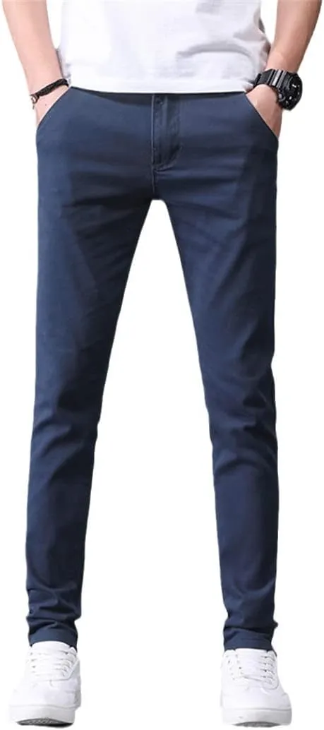 Men's Classic Khaki Casual Pants, Business Slim Fit Cotton Stretch Trousers