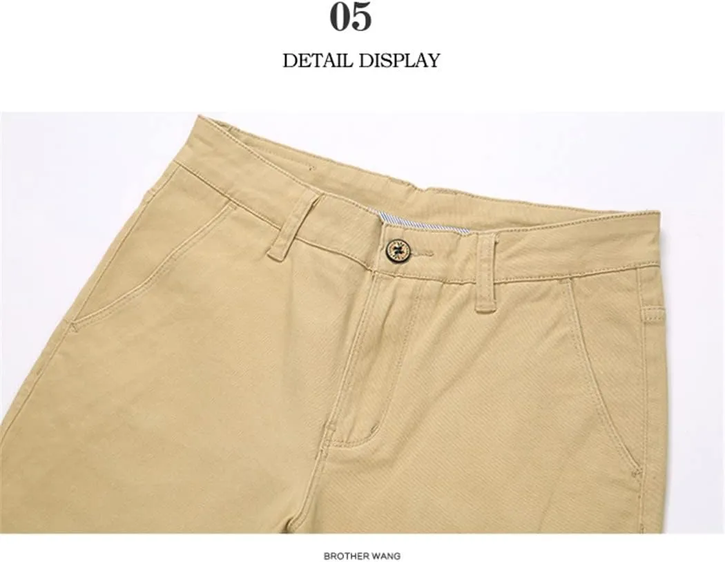 Men's Classic Khaki Casual Pants, Business Slim Fit Cotton Stretch Trousers