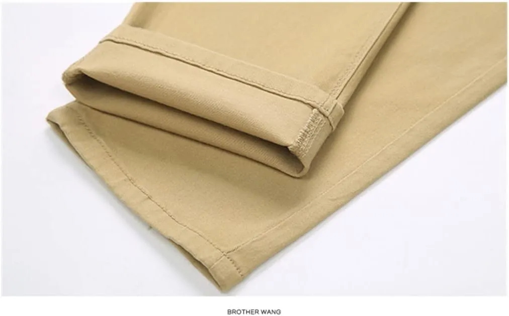 Men's Classic Khaki Casual Pants, Business Slim Fit Cotton Stretch Trousers