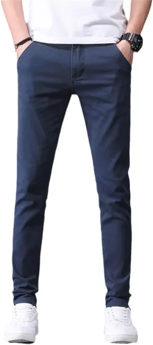 Men's Classic Khaki Casual Pants, Business Slim Fit Cotton Stretch Trousers