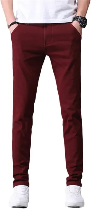 Men's Classic Khaki Casual Pants, Business Slim Fit Cotton Stretch Trousers