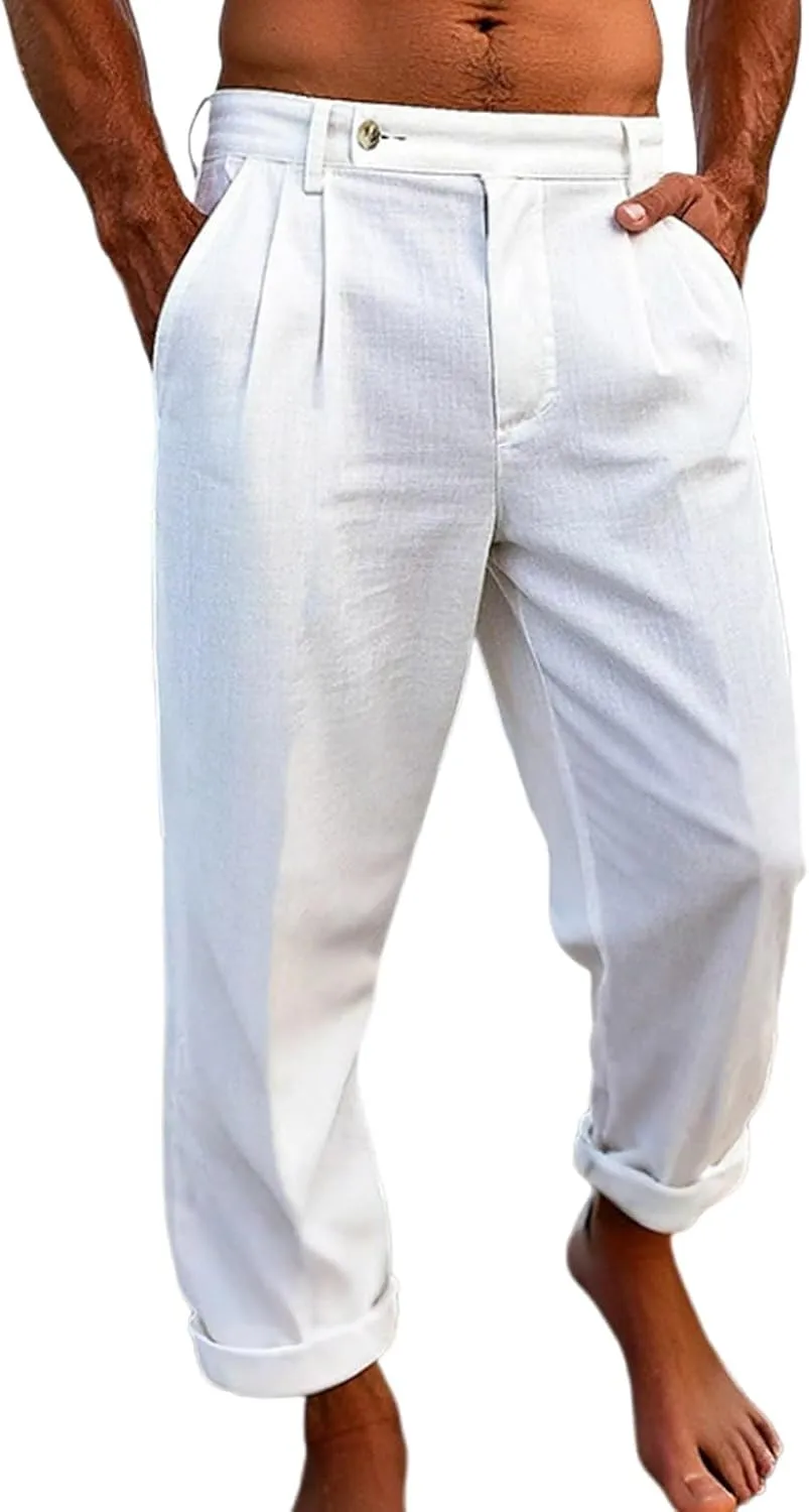Men's Classic Slim Fit Dress Pants Casual Straight Leg Formal Work Pant Elastic Waisted Suit Trousers with Pockets
