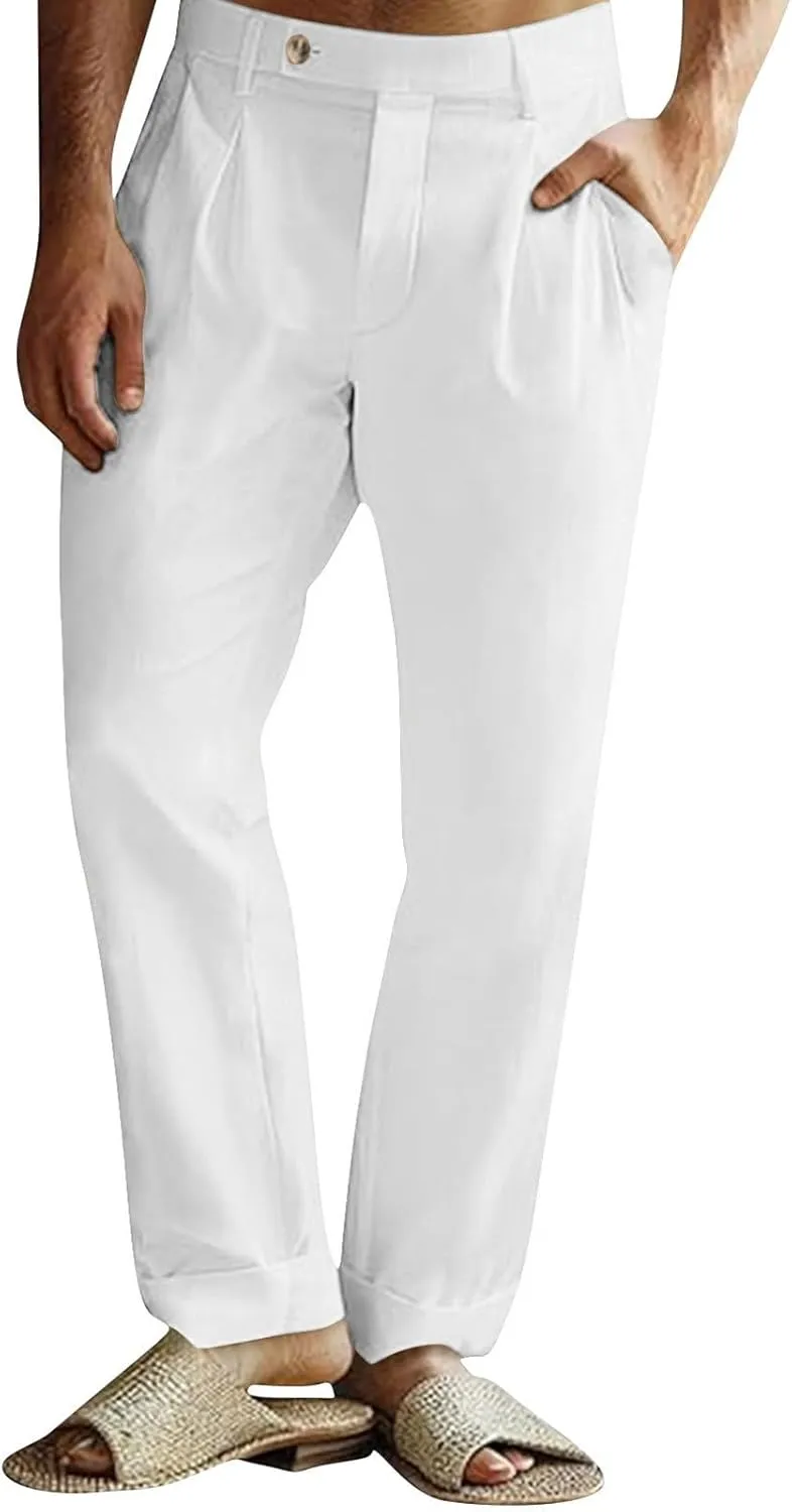 Men's Classic Slim Fit Dress Pants Casual Straight Leg Formal Work Pant Elastic Waisted Suit Trousers with Pockets