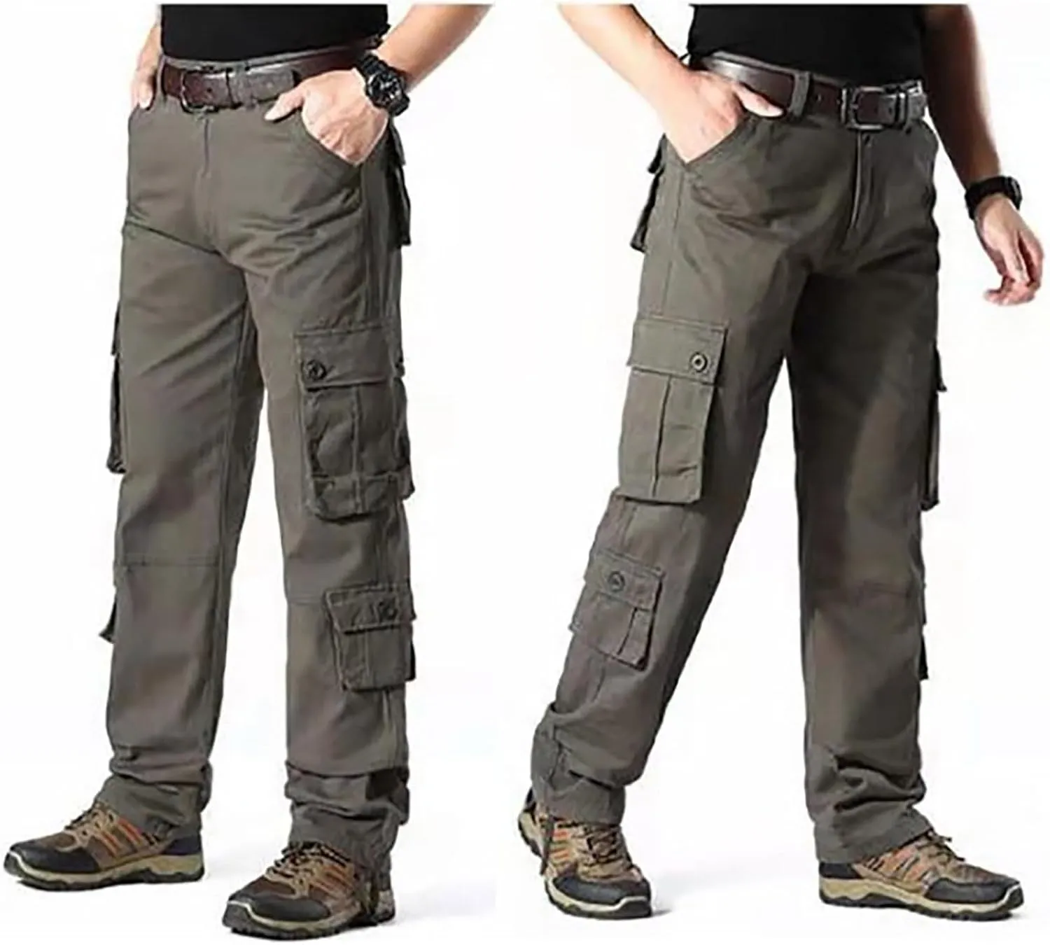 Mens Cotton Athletic Pants Multi Pocket Cargo Pants Men's Casual Pants Outdoor Wear Plus Size Running Jogging Pants